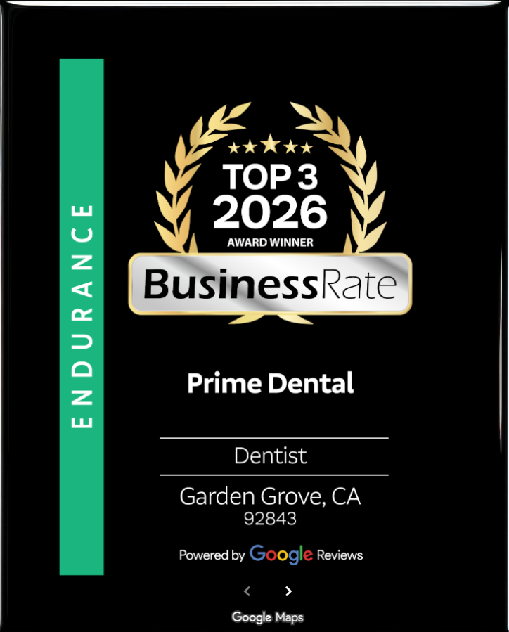 BusinessRate Top 3 2026 award for Prime Dental in Garden Grove